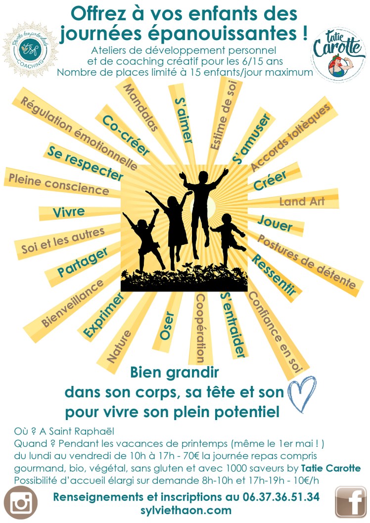 atelier coaching créatif développement personnel france fréjus var enfants thaon sylvie pleine conscience mandala land art émotion bonheur potentiels vacances