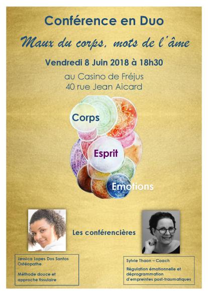 Conférence mot du corps, maux de l'âme thaon sylvie jessica lopes dos santos osteopathe libération émotionnelle fréjus